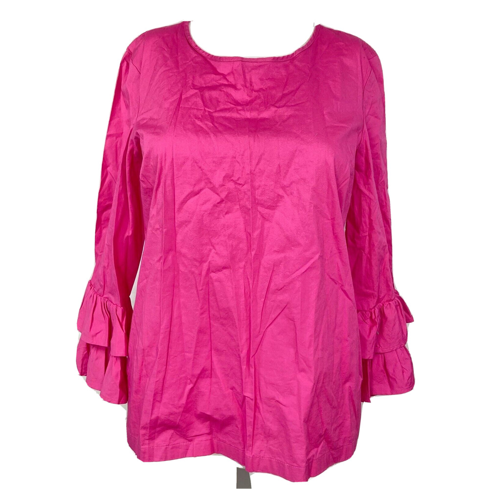 J. Crew Shirt Womens Sz‎ 4 Fuchsia Pink Cotton Ruffle Bell Sleeve Top